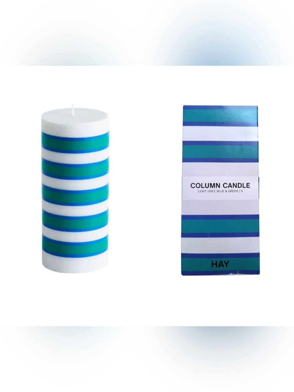 HAY Clean Ingredients Blue & Green Striped Column Candle With Bonus Holder